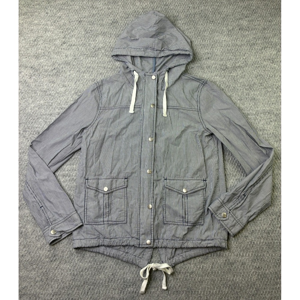 SO Authentic American Heritage Womens M Navy White Stripe Hooded Utility Jacket